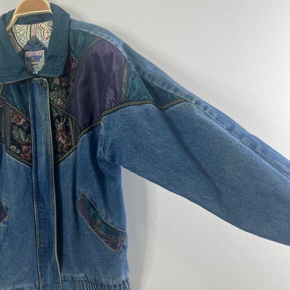 Vintage 80s Current Seen Denim Tapestry Jacket Men Size Small - Picture 3 of 8